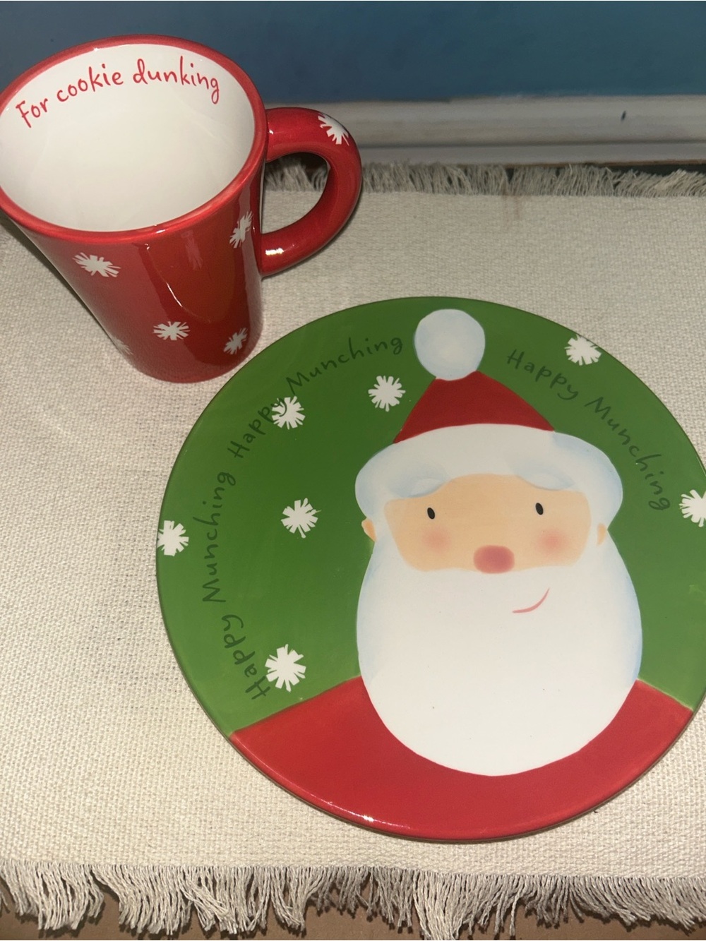 Hallmark Red and Green Santa Cookie Plate with Matching Mug